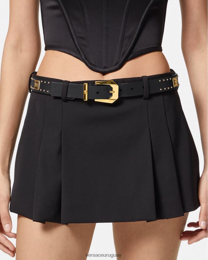 Versace cinturón tradicional de piel con tachuelas y Medusa mujer negro accesorios H88R0H535