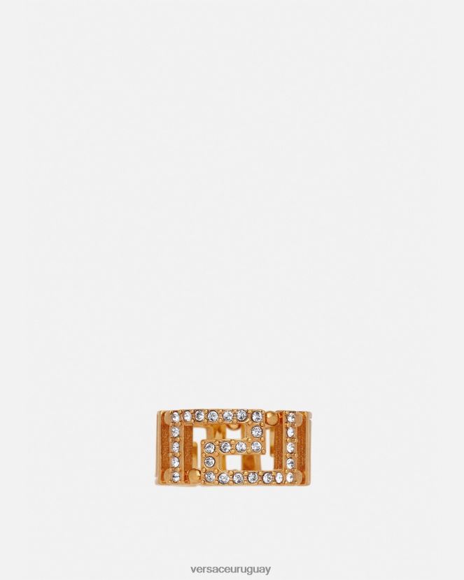 Versace anillo con greca y cristal mujer oro accesorios H88R0H755