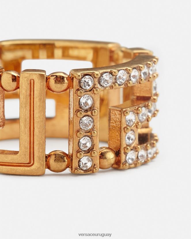 Versace anillo con greca y cristal mujer oro accesorios H88R0H755