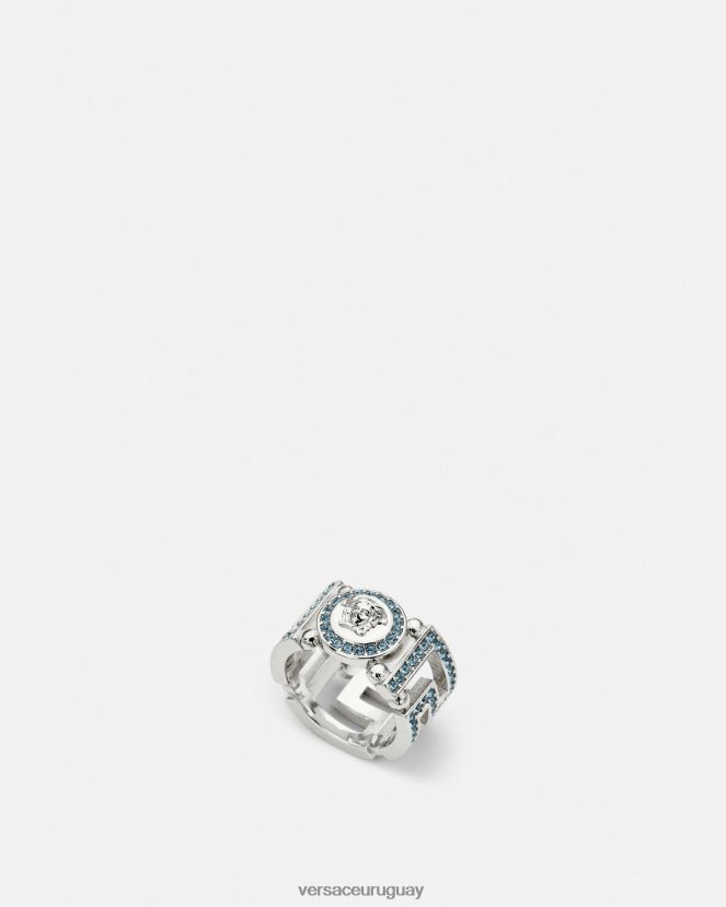 Versace anillo con medusa y greca de cristal mujer azul claro y metalizado accesorios H88R0H723