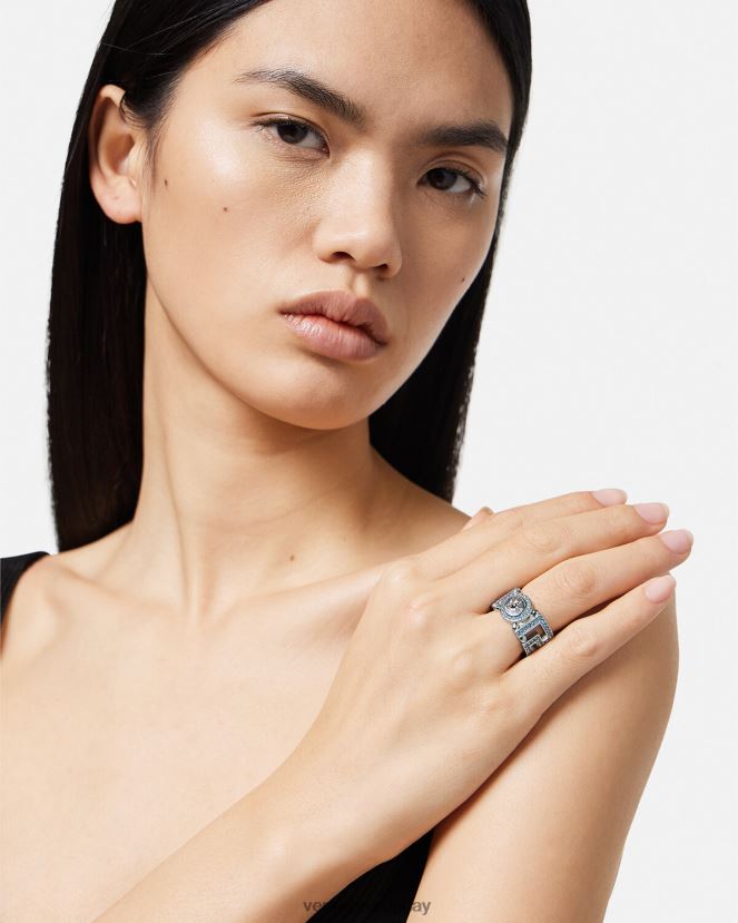 Versace anillo con medusa y greca de cristal mujer azul claro y metalizado accesorios H88R0H723