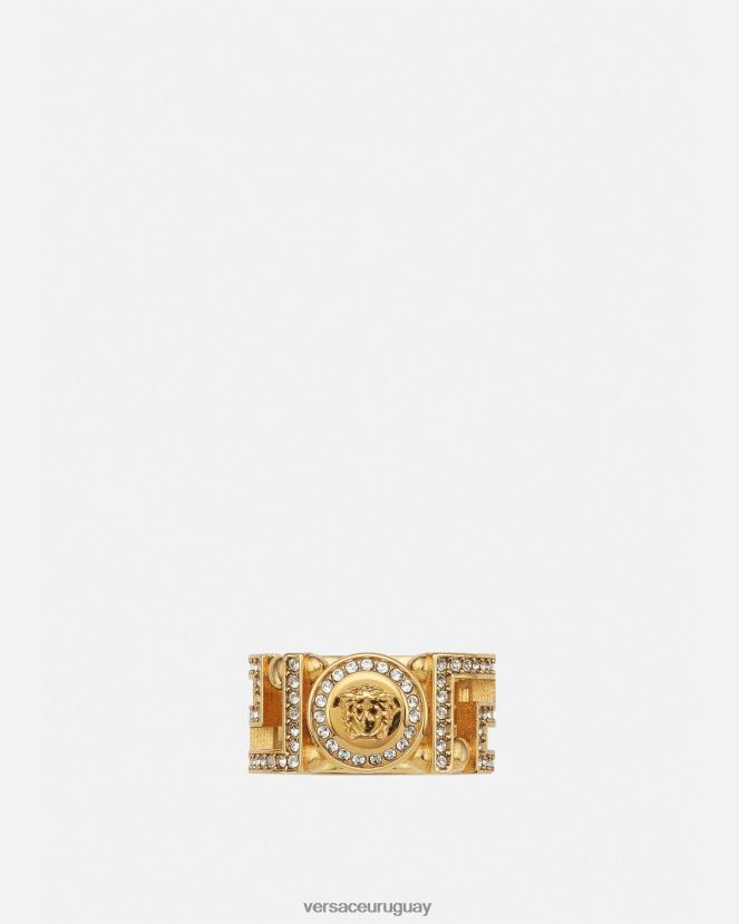 Versace anillo con medusa y greca de cristal mujer oro accesorios H88R0H756