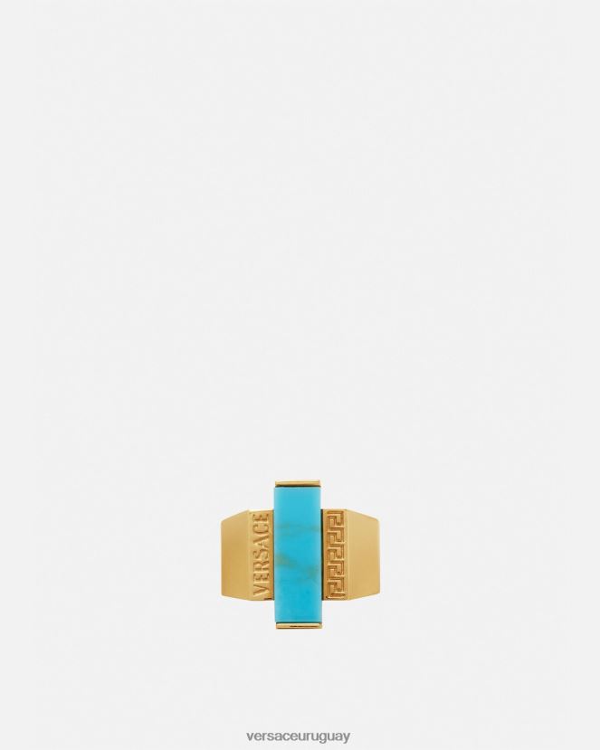 Versace anillo con piedras preciosas de turquesa y greca mujer oro y turquesa accesorios H88R0H721