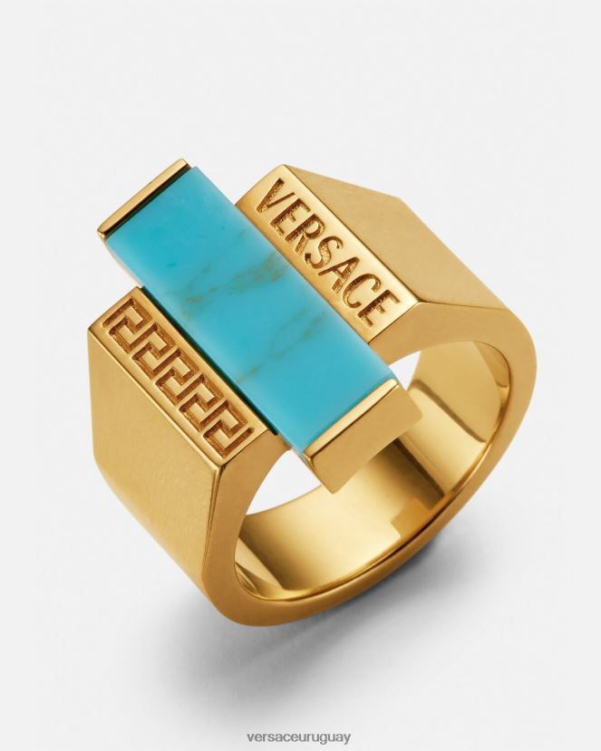 Versace anillo con piedras preciosas de turquesa y greca mujer oro y turquesa accesorios H88R0H721