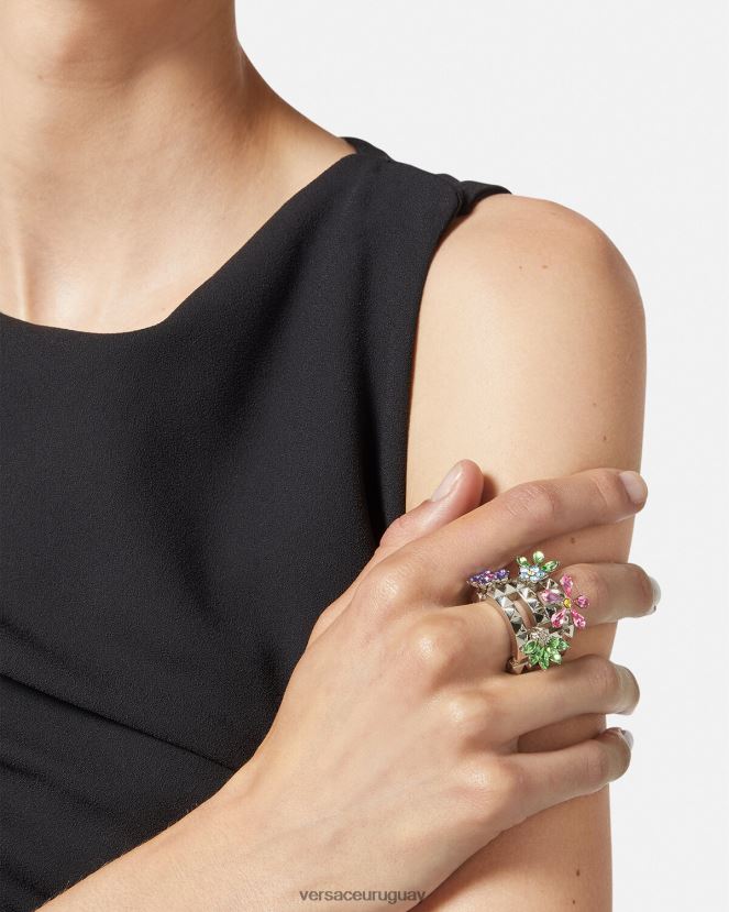Versace anillo de flor de cristal mujer plata accesorios H88R0H850