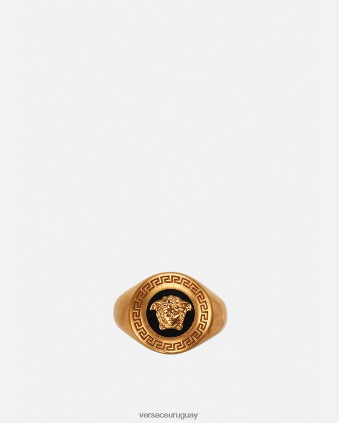 Versace anillo tipo sello con Medusa esmaltada mujer oro negro accesorios H88R0H791
