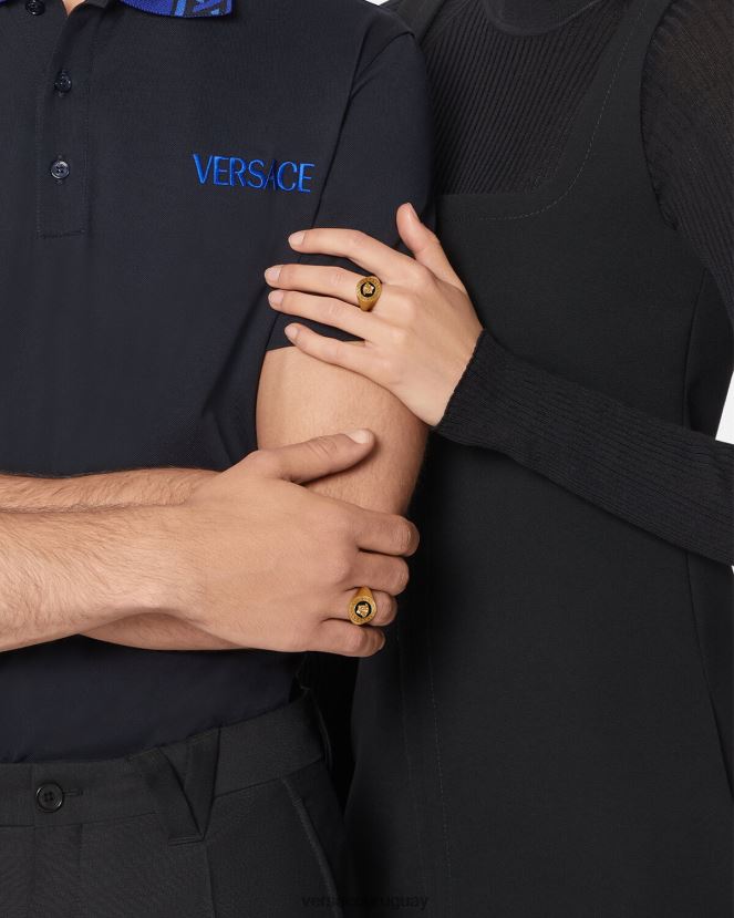 Versace anillo tipo sello con Medusa esmaltada mujer oro negro accesorios H88R0H791