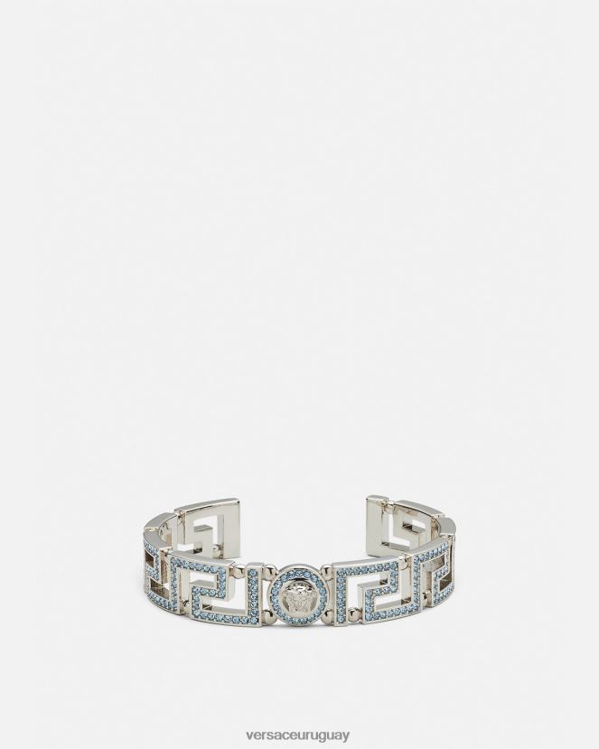 Versace brazalete con greca y medusa de cristal mujer azul claro y metalizado accesorios H88R0H724