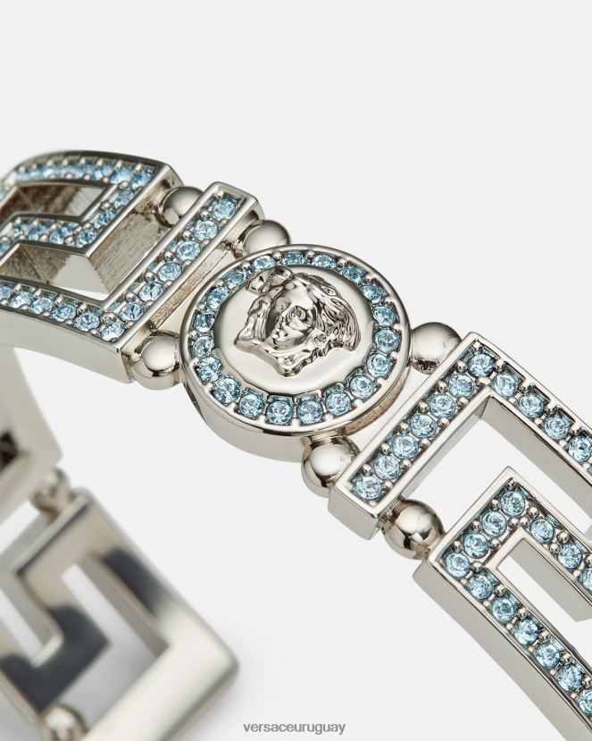 Versace brazalete con greca y medusa de cristal mujer azul claro y metalizado accesorios H88R0H724
