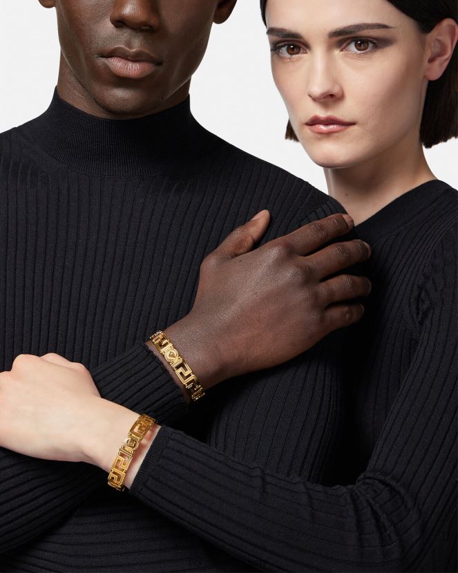 Versace brazalete con greca y medusa de cristal mujer oro accesorios H88R0H761