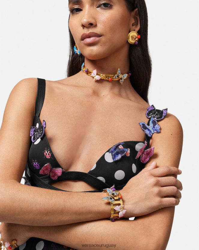 Versace brazalete con mariposas de cristal mujer oro accesorios H88R0H718
