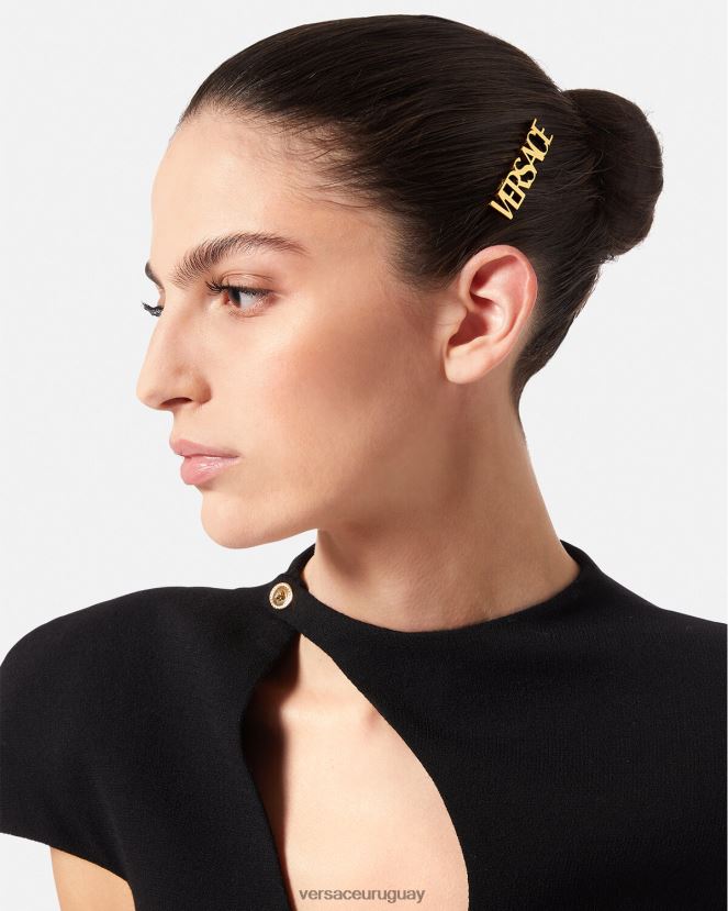 Versace clip para el cabello izquierdo con logo mujer oro accesorios H88R0H849