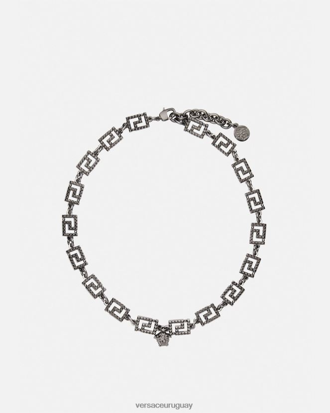 Versace collar con greca y tachuelas mujer plata accesorios H88R0H764