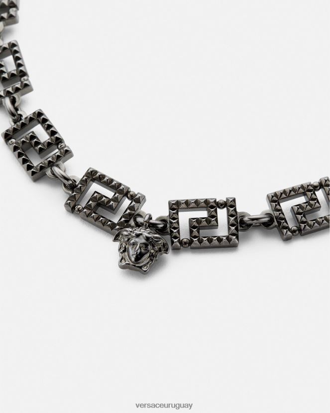 Versace collar con greca y tachuelas mujer plata accesorios H88R0H764