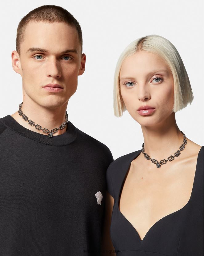 Versace collar con greca y tachuelas mujer plata accesorios H88R0H764