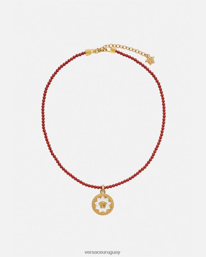 Versace collar con placa de medusa y cuentas mujer burdeos y oro accesorios H88R0H816
