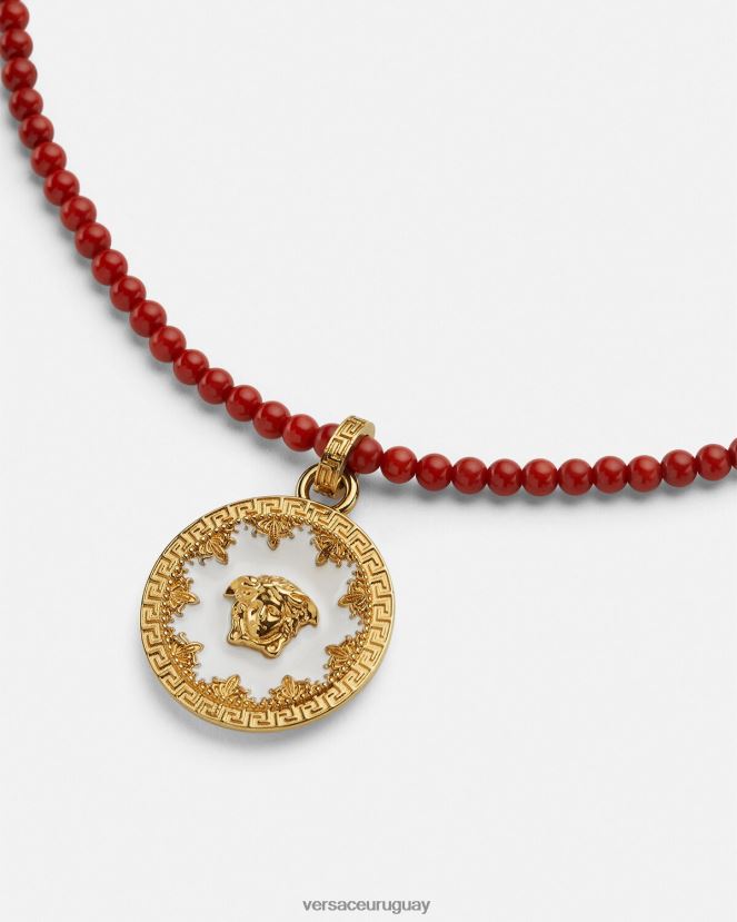Versace collar con placa de medusa y cuentas mujer burdeos y oro accesorios H88R0H816