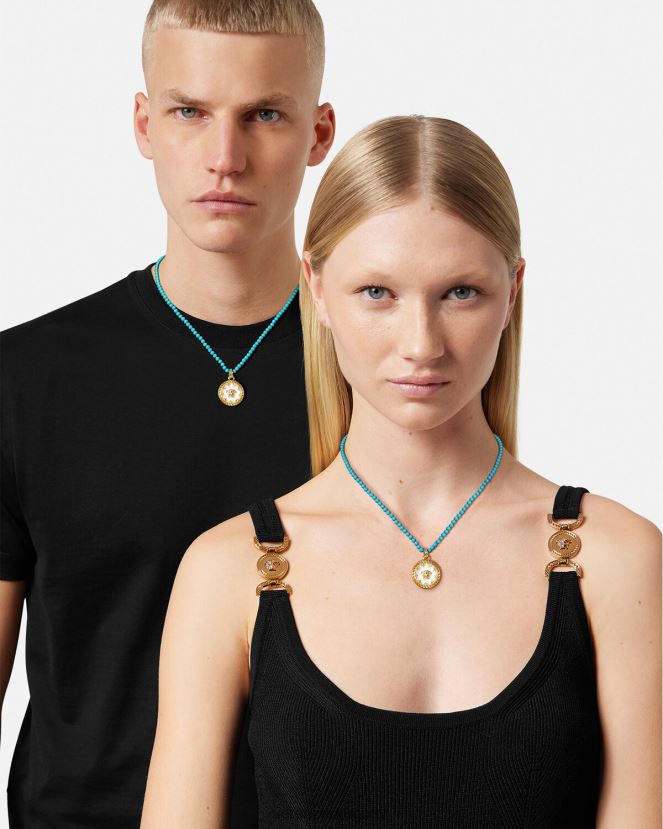 Versace collar con placa de medusa y cuentas mujer turquesa accesorios H88R0H817