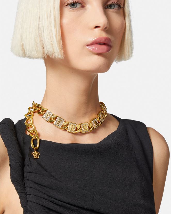 Versace collar de azulejos de cristal mujer oro accesorios H88R0H807