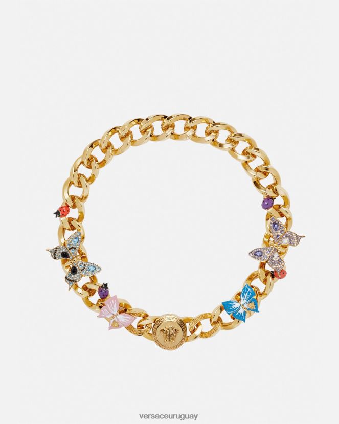 Versace collar de cadena de mariposas de cristal mujer oro accesorios H88R0H713