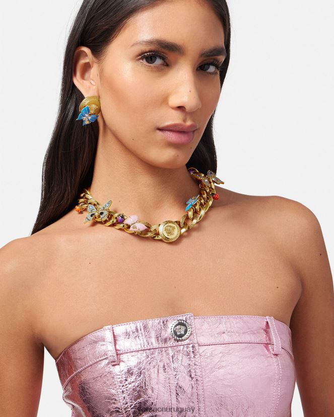 Versace collar de cadena de mariposas de cristal mujer oro accesorios H88R0H713