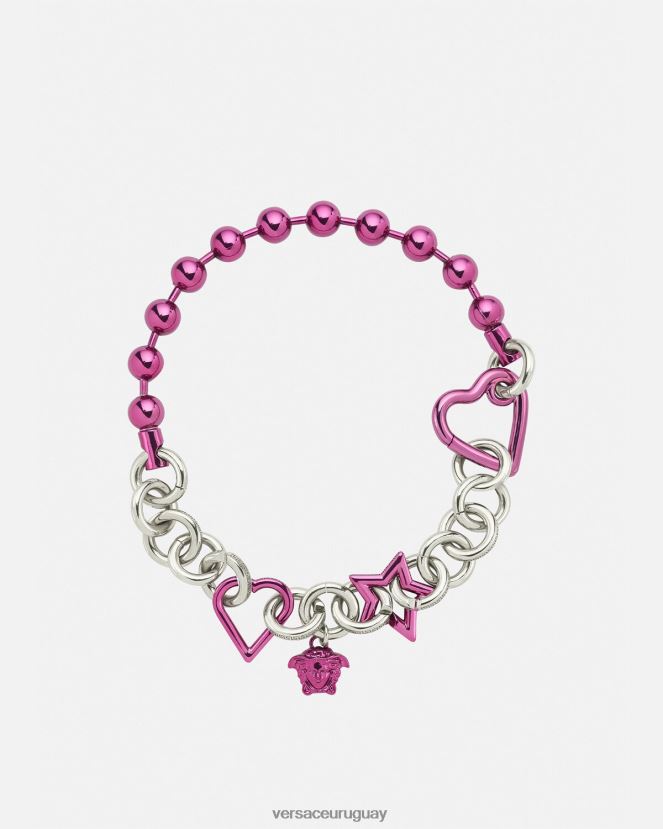Versace collar de cadena original mujer plata y fucsia accesorios H88R0H828