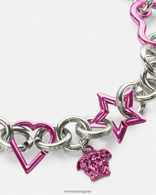 Versace collar de cadena original mujer plata y fucsia accesorios H88R0H828