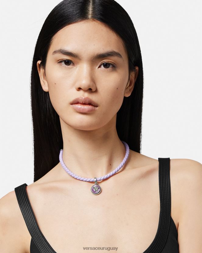 Versace collar de cuero con medusa biggie mujer azul claro accesorios H88R0H728