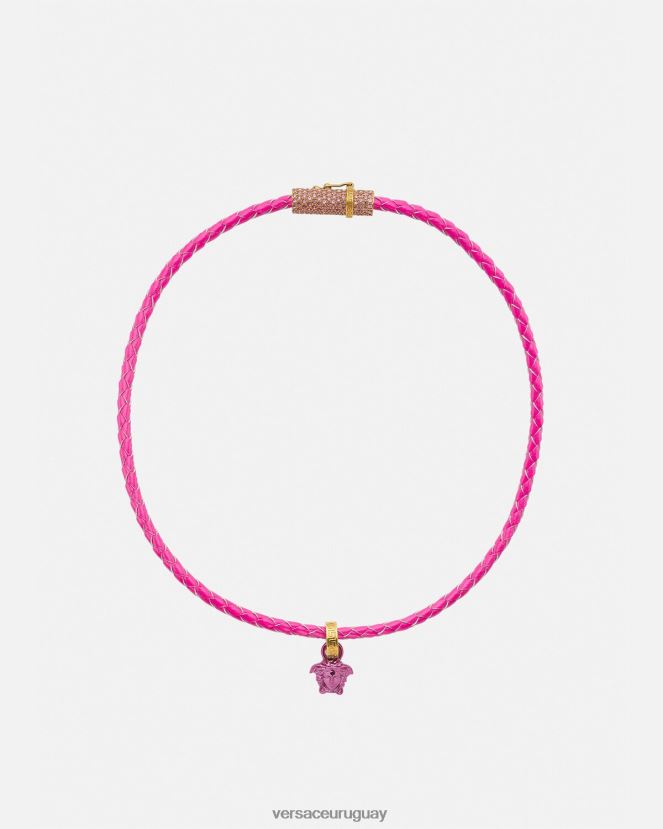 Versace collar de cuero con medusa y cristales mujer rosa accesorios H88R0H852