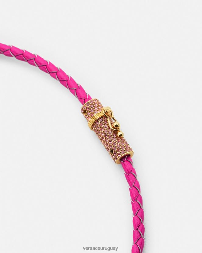 Versace collar de cuero con medusa y cristales mujer rosa accesorios H88R0H852