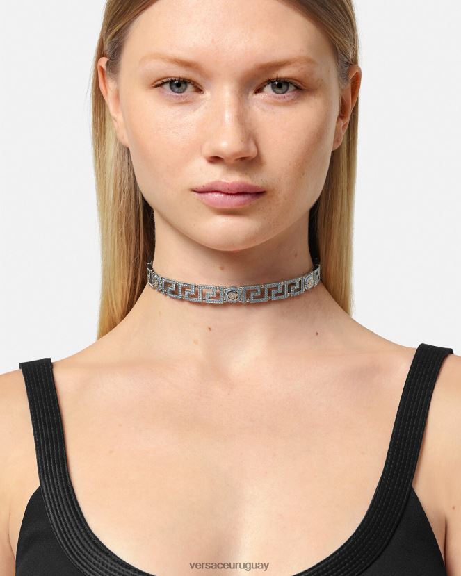 Versace gargantilla con medusa y greca de cristal mujer azul claro y metalizado accesorios H88R0H720