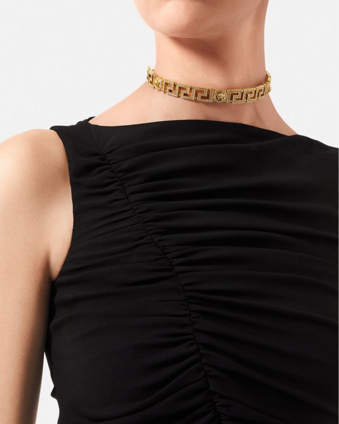 Versace gargantilla con medusa y greca de cristal mujer oro accesorios H88R0H747