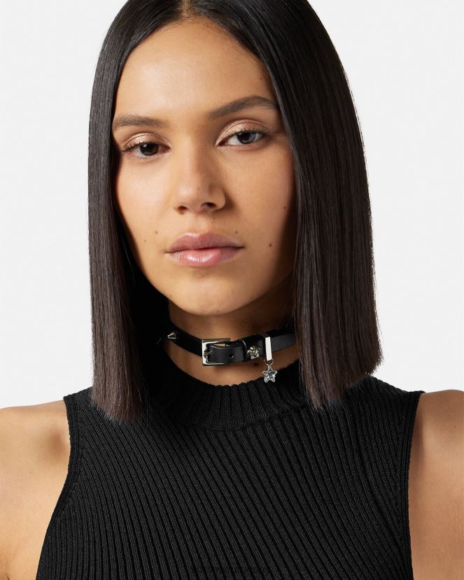 Versace gargantilla de cuero con tachuelas mujer negro accesorios H88R0H840