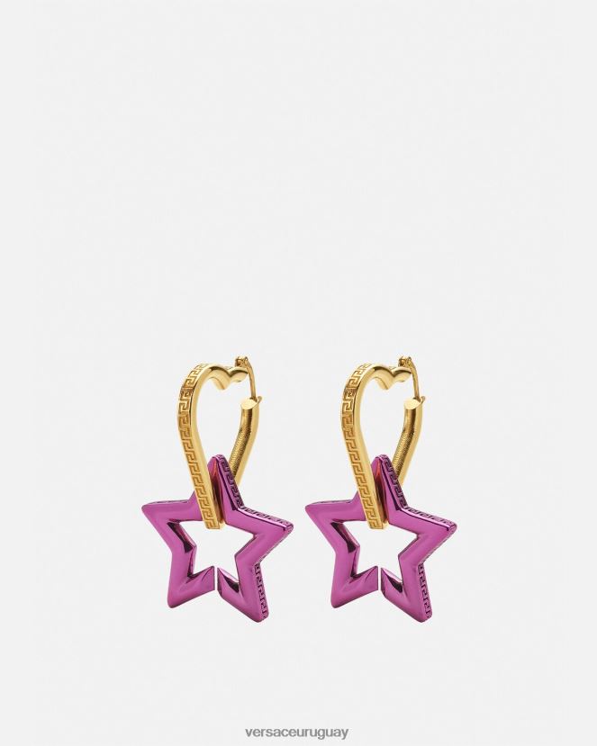 Versace pendientes de aro con cadena funky mujer oro y fucsia accesorios H88R0H830