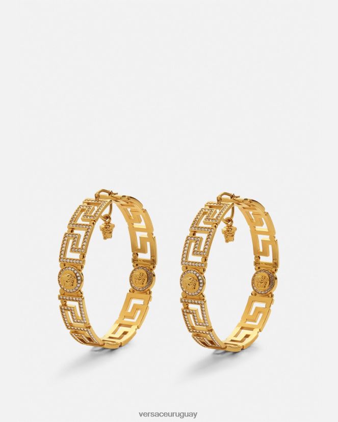 Versace pendientes de aro con greca de cristal mujer oro accesorios H88R0H835
