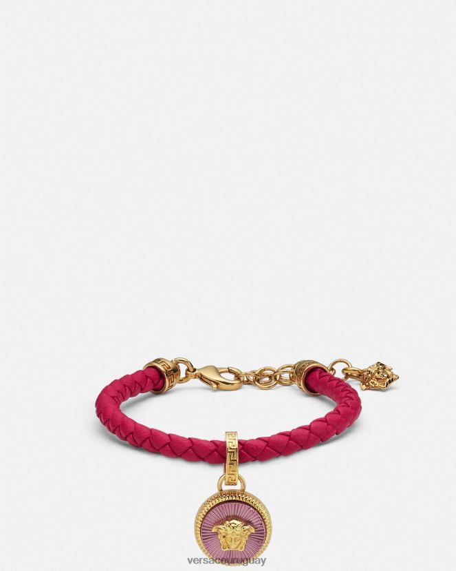 Versace pulsera de cuero con medusa biggie mujer fucsia accesorios H88R0H729