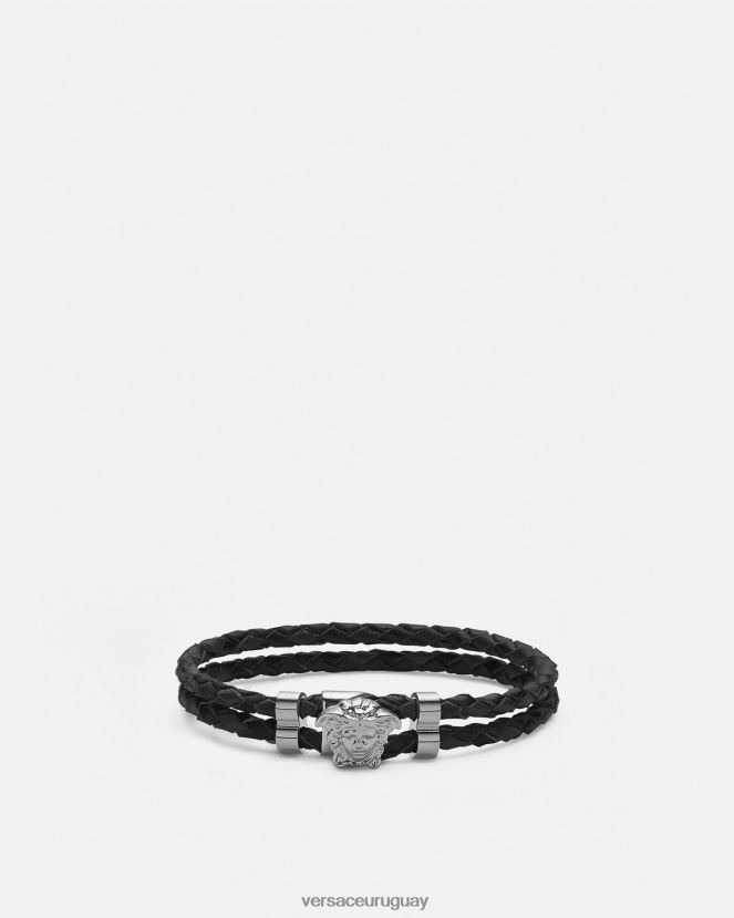 Versace pulsera de cuero trenzado con medusa mujer negro accesorios H88R0H769