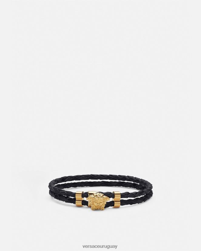 Versace pulsera de cuero trenzado con medusa mujer oro accesorios H88R0H768