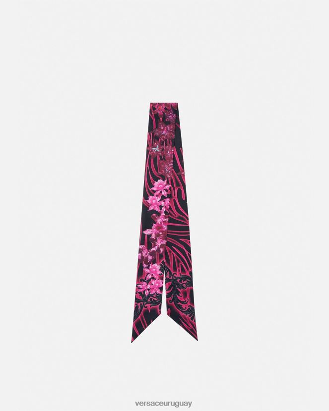 Versace corbata tipo fular de seda barroco con orquídeas mujer fucsia y estampado accesorios H88R0H922