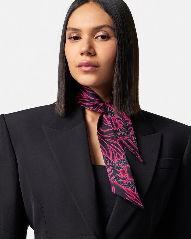 Versace corbata tipo fular de seda barroco con orquídeas mujer fucsia y estampado accesorios H88R0H922