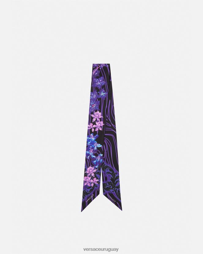 Versace corbata tipo fular de seda barroco con orquídeas mujer violeta y estampado accesorios H88R0H923