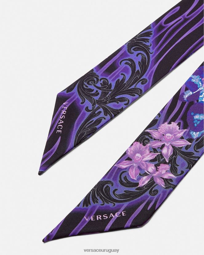 Versace corbata tipo fular de seda barroco con orquídeas mujer violeta y estampado accesorios H88R0H923