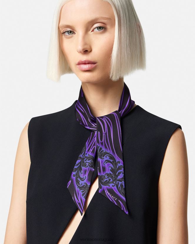 Versace corbata tipo fular de seda barroco con orquídeas mujer violeta y estampado accesorios H88R0H923