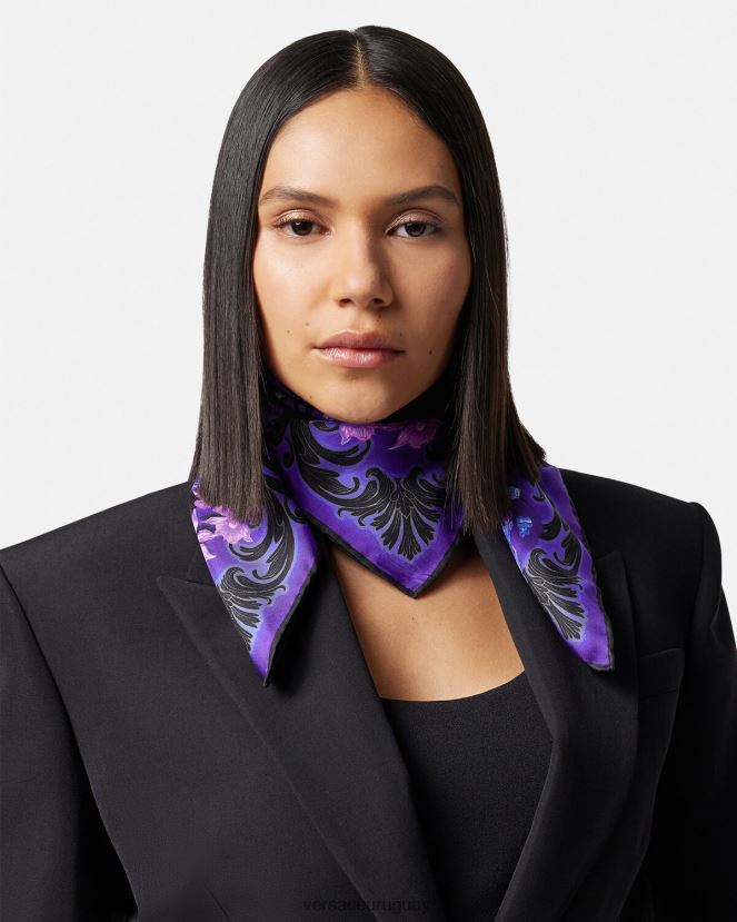 Versace fular de seda barroco orquídea mujer violeta y estampado accesorios H88R0H921