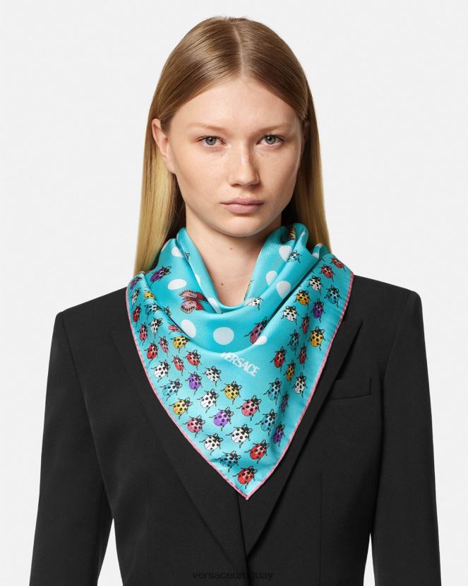 Versace fular de seda grande mariposas mujer azul accesorios H88R0H891