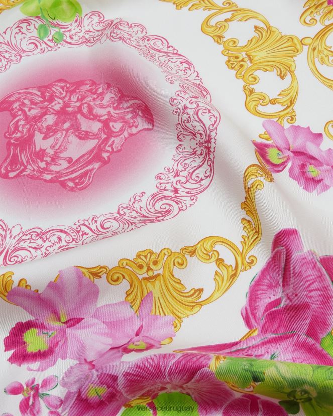 Versace fular de seda grande orquídea medusa mujer blanco y estampado accesorios H88R0H930