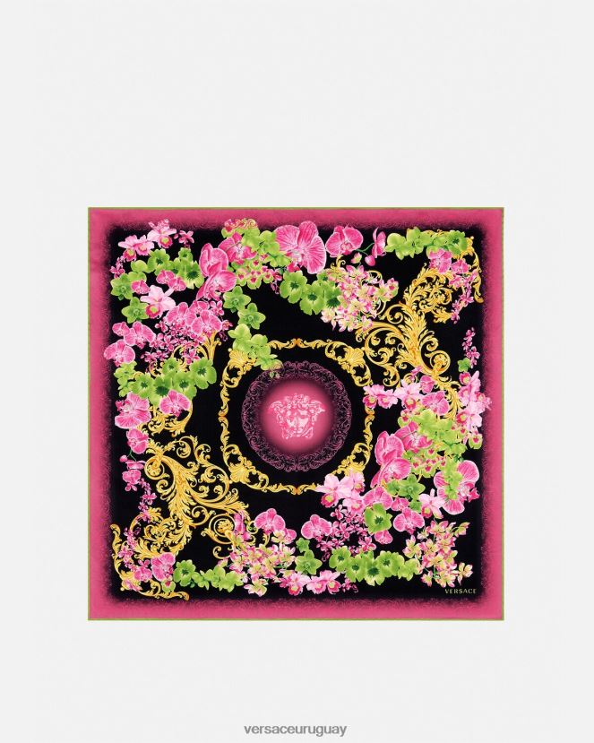 Versace fular de seda grande orquídea medusa mujer negro y estampado accesorios H88R0H929