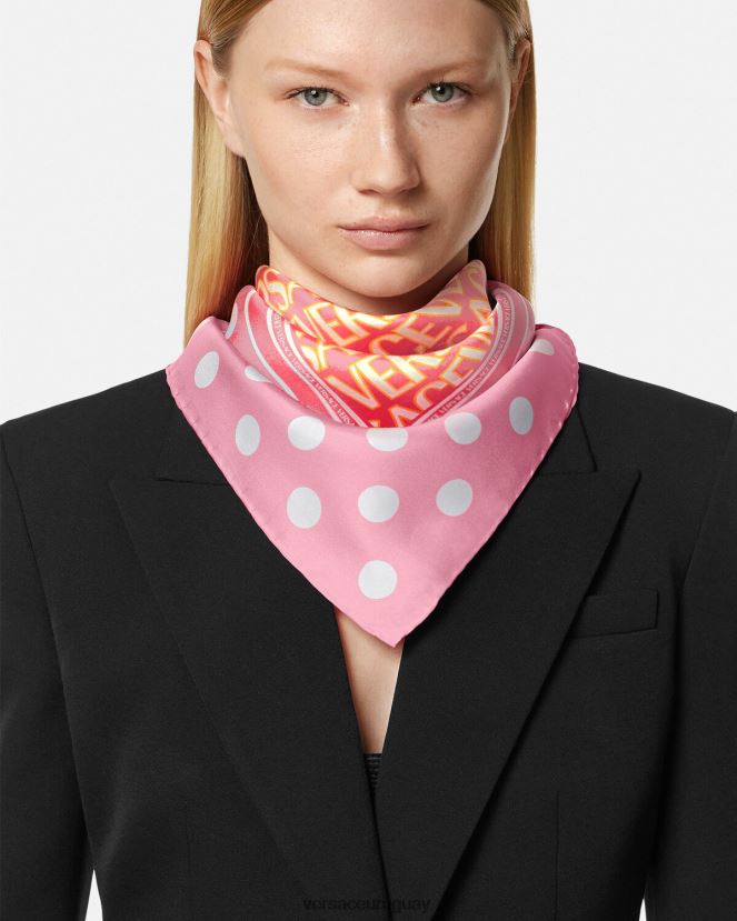Versace fular de seda integral mujer rosa y blanco accesorios H88R0H885