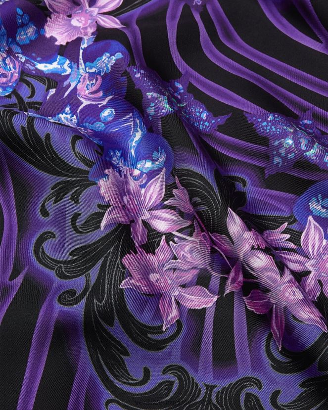 Versace fular grande de seda barroco orquídea mujer violeta y estampado accesorios H88R0H919