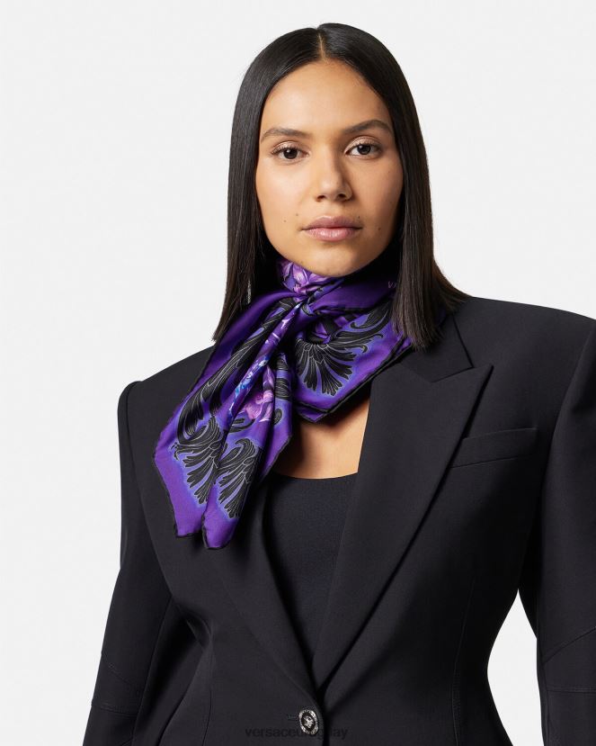 Versace fular grande de seda barroco orquídea mujer violeta y estampado accesorios H88R0H919